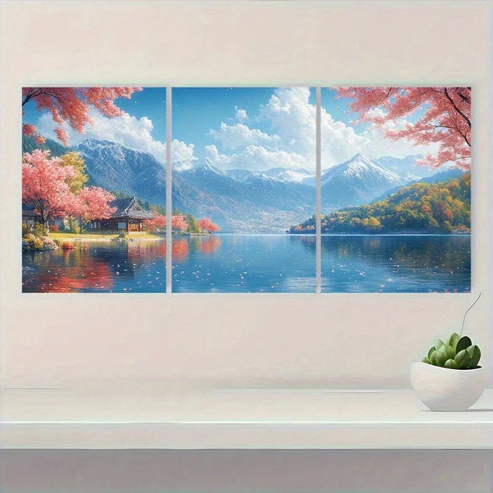 3pcs Lake Painting Nature Scenery Metal Print Ready to Hang Art