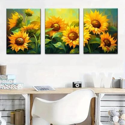 3pcs Vibrant Sunflowers Paintings Metal Print Ready to Hang Art