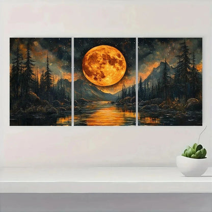 3pcs Pond Moon Colorful Nature Metal Print Ready to Hang Art