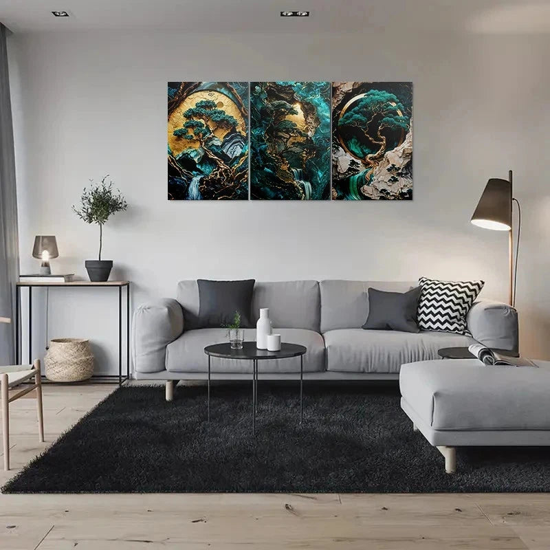 3pcs Modern Tree Landscape Painting Metal Print Ready to Hang Art