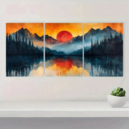 3pcs Abstract Mountain Lake Modern Metal Print Ready to Hang Art