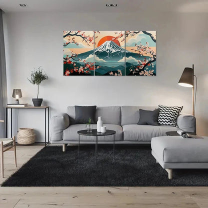 3pcs Cherry Blossom and Mountain View Metal Print Ready to Hang Art