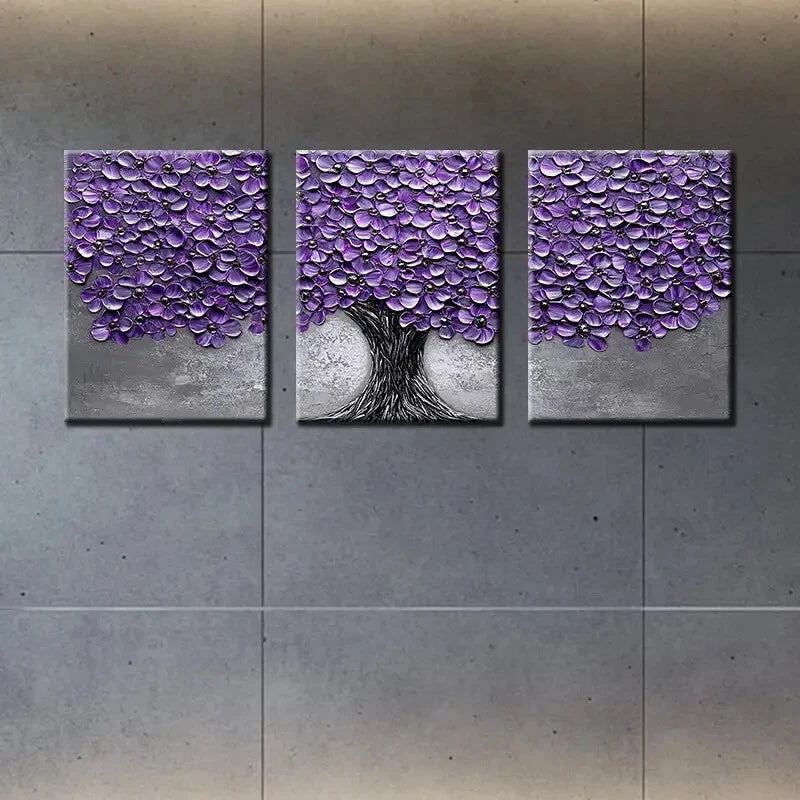 3pcs Elegant Tree Oil Painting Abstract Nature Metal Print Ready to Hang Art