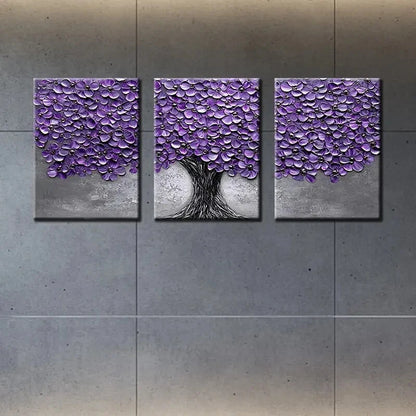 3pcs Elegant Tree Oil Painting Abstract Nature Metal Print Ready to Hang Art