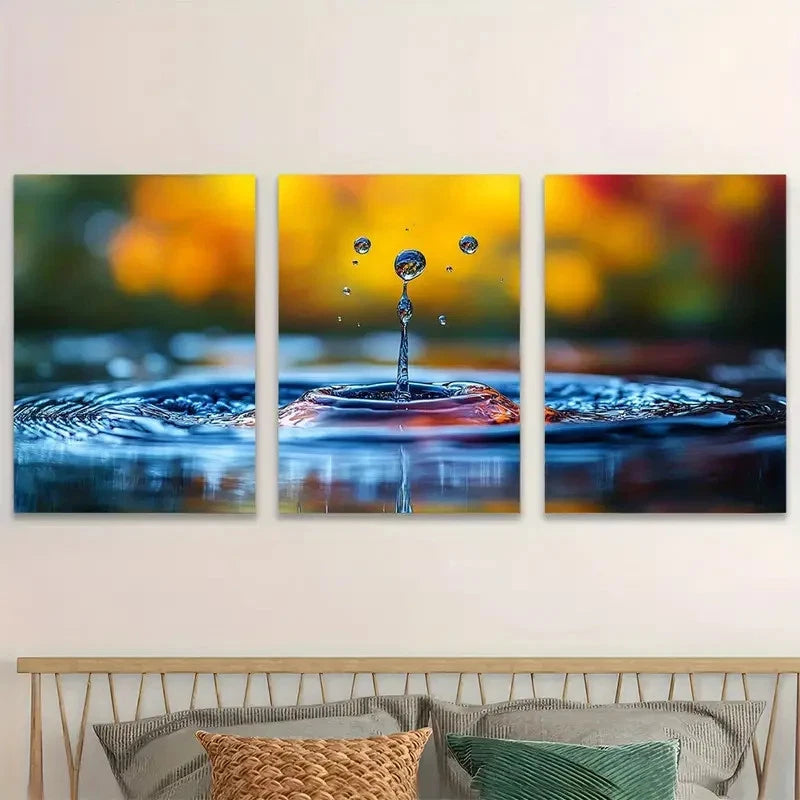 3pcs Water Splash Creates A Beautiful Ripple Wall Art Set Canvas Framed 50x70cm - High Quality Print 100% Australian Made Wall Canvas Ready to Hang