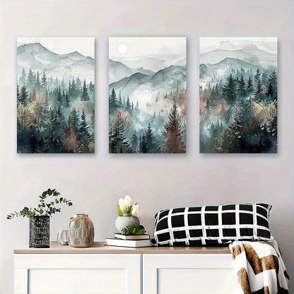 3pcs Abstract Mountain and Forest Landscape Metal Print Ready to Hang Art