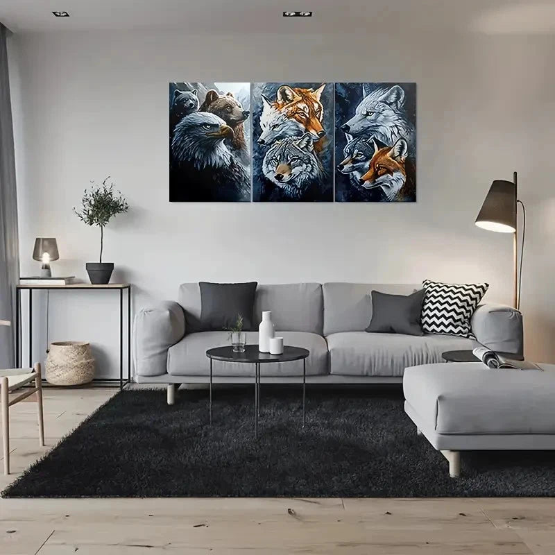 3pcs Wolves Eagles & Foxes Nature Wildlife Metal Print Ready to Hang Art