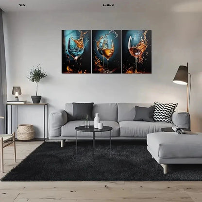 3pcs Modern Abstract Wine Glass Metal Print Ready to Hang Art