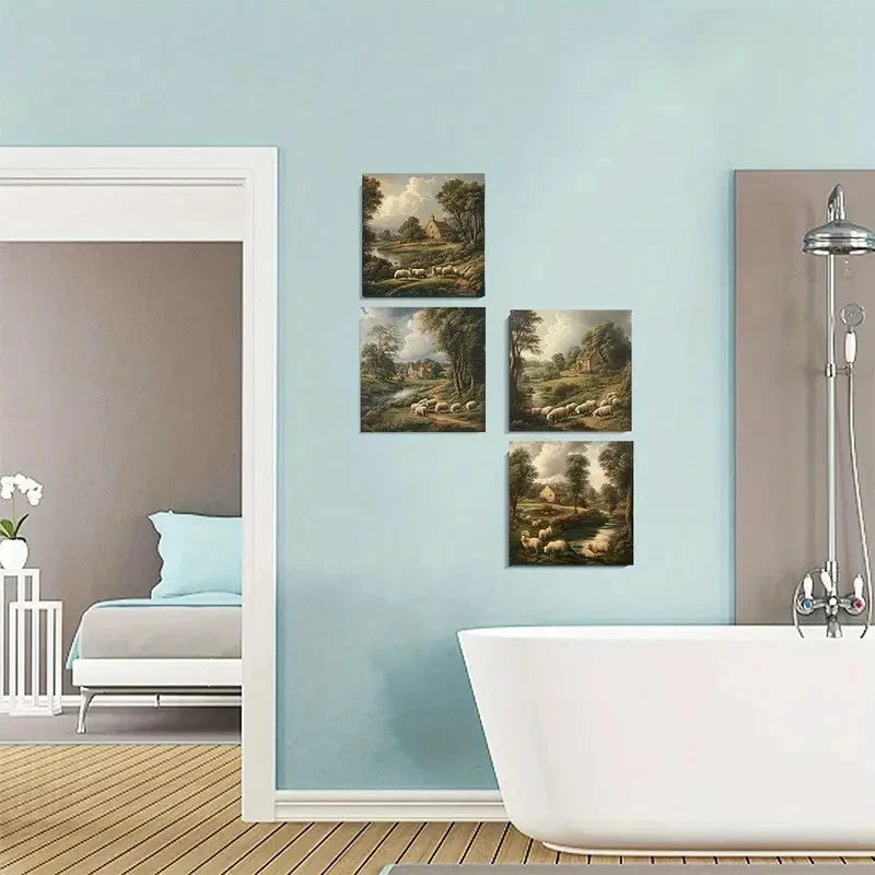 4pcs Sheep in the CountrysideWall Art Canvas Framed