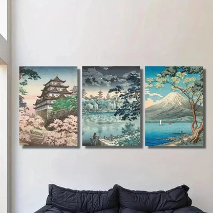3pcs Japanese Retro Landscapes Decoration Wall Art Set Canvas Unframed - High Quality Print 100% Australian Made Wall Canvas