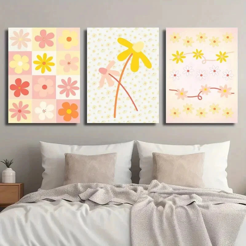 3pcs Daisy Floral Metal Colorful Botanical Flower Print Ready to Hang Art