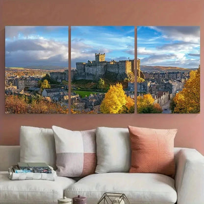 3pcs Stirling Castle & Old Town of Scotland Metal Print Ready to Hang Art