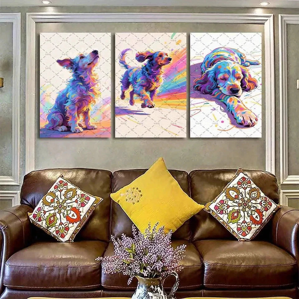 3pcs Vibrant Cocker Spaniel Colorful Oil Painting Metal Print Ready to Hang Art