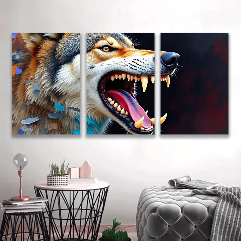 3pcs Fierce Wolf Color Wall Decor H Wall Art Set Canvas Framed 60x90cm - High Quality Print 100% Australian Made Wall Canvas Ready to Hang