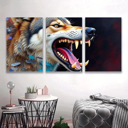 3pcs Fierce Wolf Color Wall Decor H Wall Art Set Canvas Framed 60x90cm - High Quality Print 100% Australian Made Wall Canvas Ready to Hang