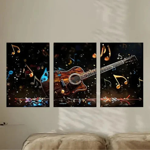 3pcs a guitar with music notes and notes Canvas Wall Art Set Canvas Unframed - High Quality Print 100% Australian Made Wall Canvas