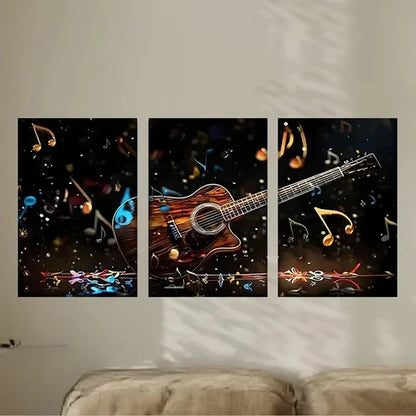 3pcs a guitar with music notes and notes Canvas Wall Art Set Canvas Unframed - High Quality Print 100% Australian Made Wall Canvas