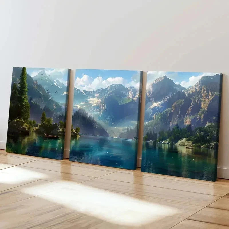 3pcs Natural Landscape Art Mountain Lake Wall Art Set Canvas Framed 40x60cm - High Quality Print 100% Australian Made Wall Canvas Ready to Hang