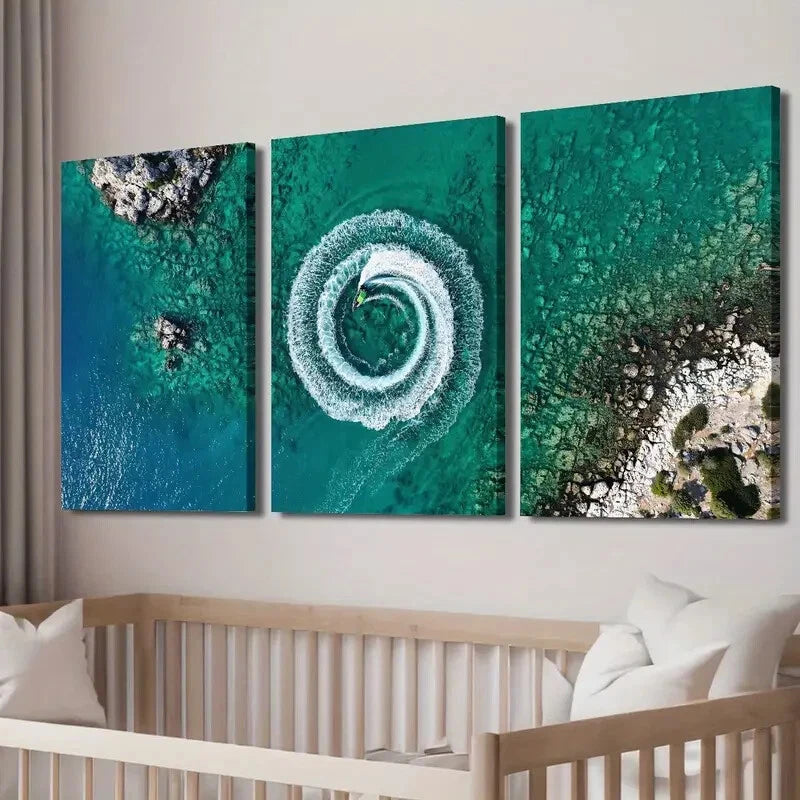 3pcs Ocean Nature Blue Scene Decor Perfect Wall Art Set Canvas Framed 40x60cm - High Quality Print 100% Australian Made Wall Canvas Ready to Hang