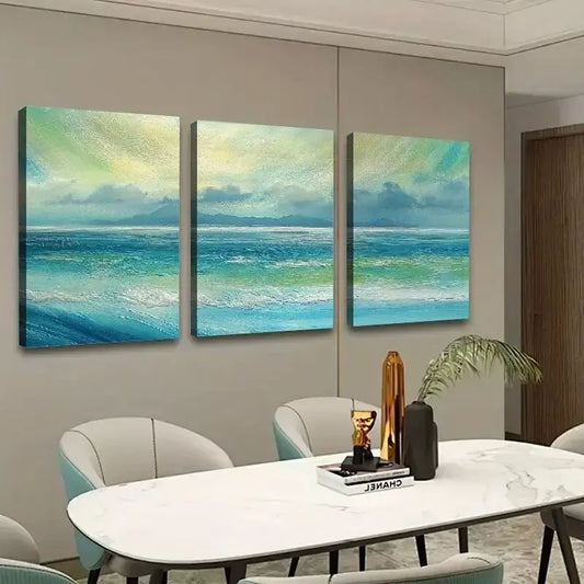 3pcs Blue Waves Clouds Abstract Oil Painting Canvas Framed 40x60cm - High Quality Print 100% Australian Made Wall Canvas Ready to Hang