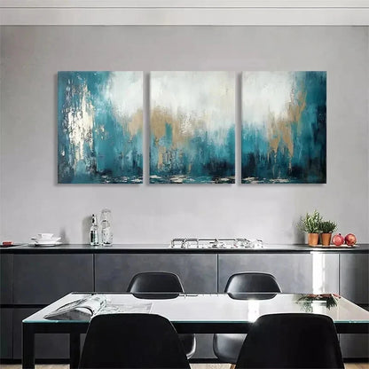 3pcs Abstract Teal Golden Hues Modern Perfect Wall Art Set Canvas Framed 40x60cm - High Quality Print 100% Australian Made Wall Canvas Ready to Hang