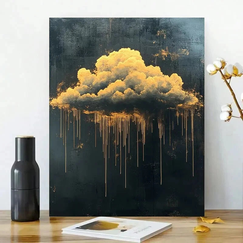 Cloud Motif Painting Sky Blue 40x60cm Metal Print Ready to Hang