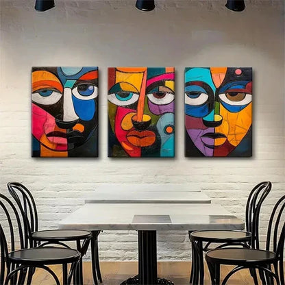 3pcs Modern Abstract Faces Colorful Perfect Wall Art Set Canvas Unframed - High Quality Print 100% Australian Made Wall Canvas