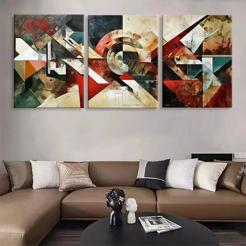 3pcs Modern Abstract Geometric Shapes Perfect Wall Art Set Canvas Framed 40x60cm - High Quality Print 100% Australian Made Wall Canvas Ready to Hang