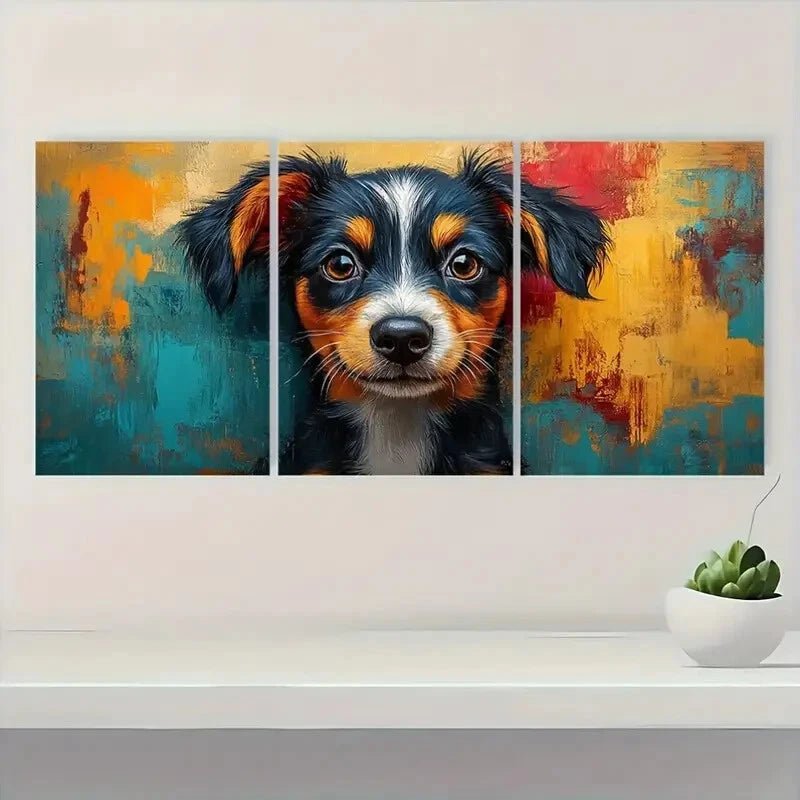 3pcs Vibrant Abstract Puppy Colorful Modern Metal Print Ready to Hang Art