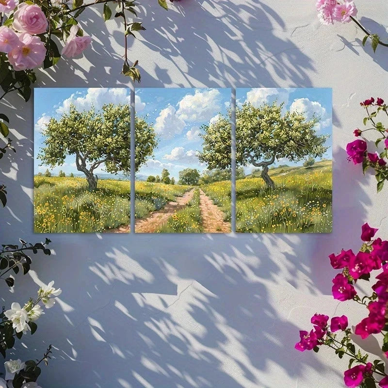 3pcs Embrace of Nature Oil Painting Metal Print Ready to Hang Art