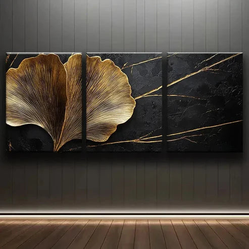 3pcs Black Tree Trunk Golden Nature Perfect Wall Art Set Canvas Unframed - High Quality Print 100% Australian Made Wall Canvas