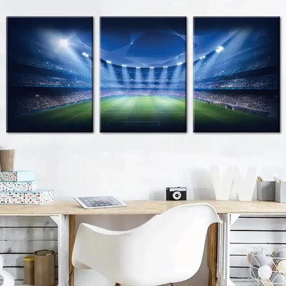 3pcs Spotlighted Playing Field Football Perfect Wall Art Set Canvas Framed 40x60cm - High Quality Print 100% Australian Made Wall Canvas Ready to Hang