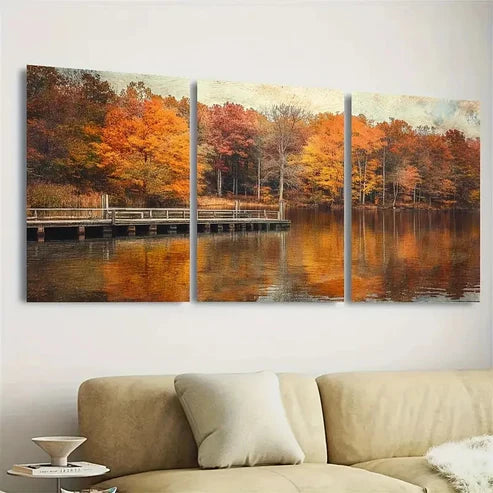 3pcs Sawmill Lake Indiana Wall Art Set Canvas Unframed - High Quality Print 100% Australian Made Wall Canvas