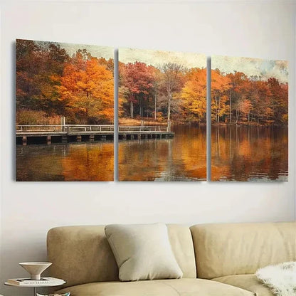 3pcs Sawmill Lake Indiana Wall Art Set Canvas Unframed - High Quality Print 100% Australian Made Wall Canvas