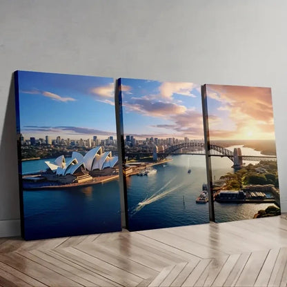 3pcs Sydney Opera House & Harbor Bridge Décor Wall Art Set Canvas Framed 40x60cm - High Quality Print 100% Australian Made Wall Canvas Ready to Hang