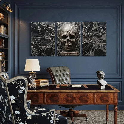 3pcs Skull Spiderweb Gothic Dark Metal Print Ready to Hang Art