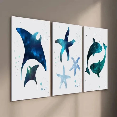 3pcs Manta Ray Nebula Starfish Whale Starry Sky Wall Art Set Canvas Unframed - High Quality Print 100% Australian Made Wall Canvas