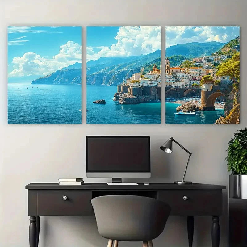 3pcs Amalfi Coast Italy Travel Perfect Wall Art Set Canvas Framed 60x90cm - High Quality Print 100% Australian Made Wall Canvas Ready to Hang