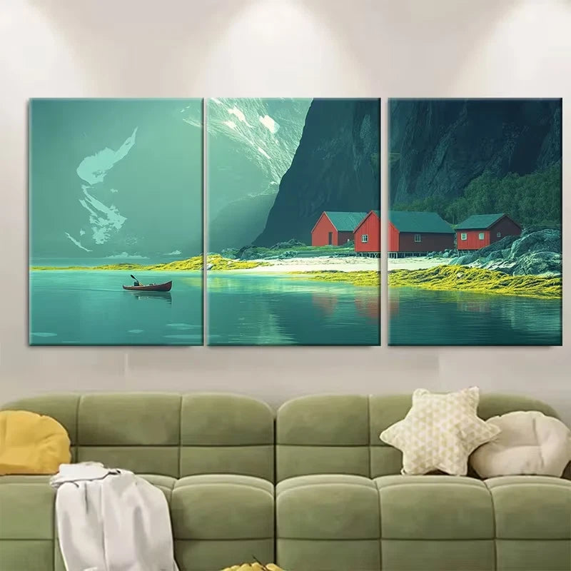 3pcs Summer Landscape of The Lofoten Islands Metal Print Ready to Hang Art