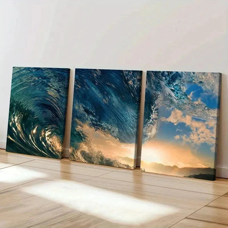 3pcs Wave Art Sea Natural Landscape Wall Art Set Canvas Framed 40x60cm - High Quality Print 100% Australian Made Wall Canvas Ready to Hang