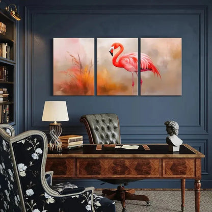 3pcs Pink Flamingo Abstract Animal Art Soft Colors Metal Print Ready to Hang Art