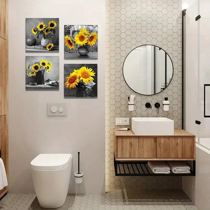 4pcs Bathroom and Home Office Wall Art Canvas Framed