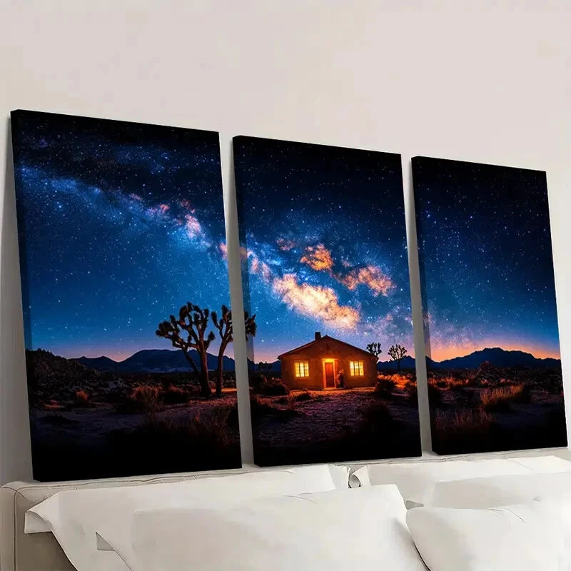 3pcs Joshua Tree & Cosmic Starry Night Sky Wall Art Set Canvas Framed 40x60cm - High Quality Print 100% Australian Made Wall Canvas Ready to Hang