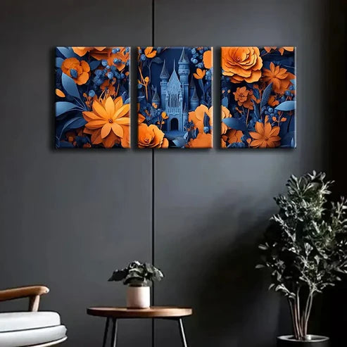 3pcs Luxurious Floral Colorful Pattern Perfect Wall Art Set Canvas Unframed - High Quality Print 100% Australian Made Wall Canvas