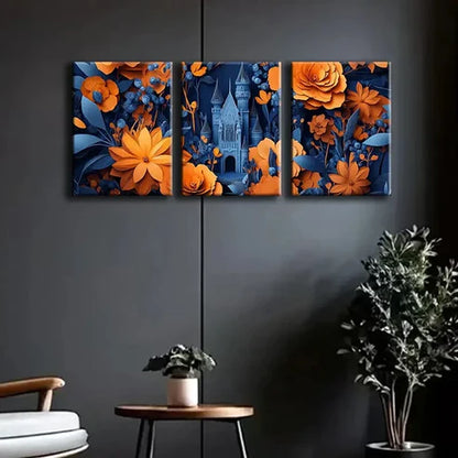3pcs Luxurious Floral Colorful Pattern Perfect Wall Art Set Canvas Unframed - High Quality Print 100% Australian Made Wall Canvas