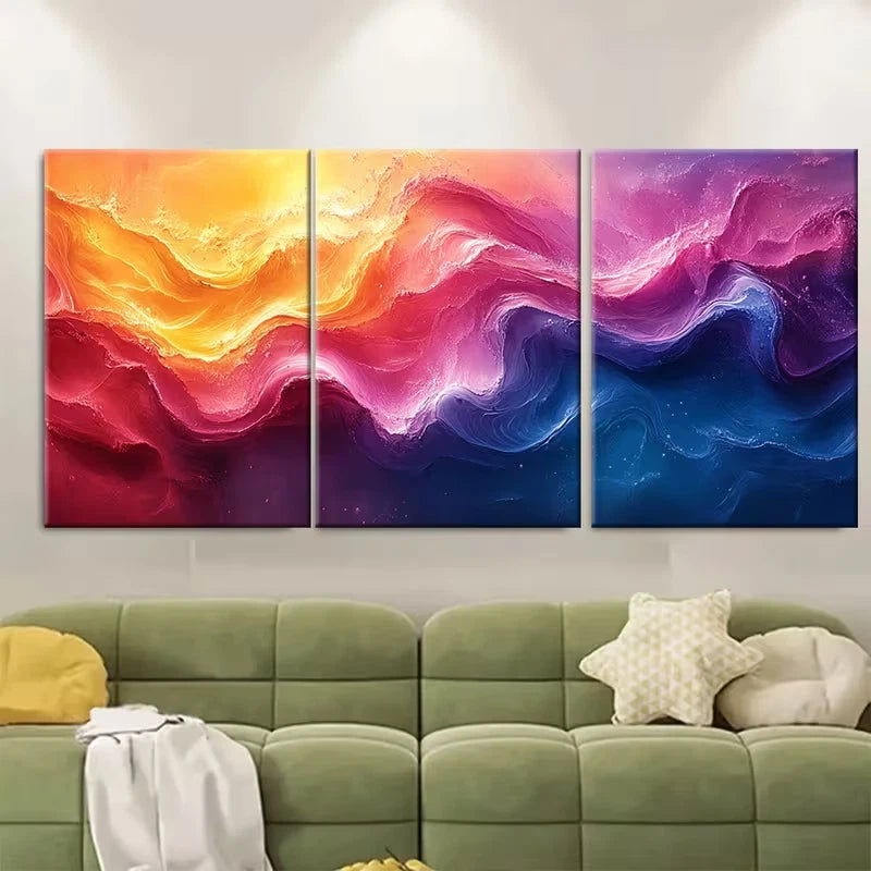 3pcs Vibrant Abstract Art Flowing Design Wall Art Set Canvas Framed 50x70cm - High Quality Print 100% Australian Made Wall Canvas Ready to Hang