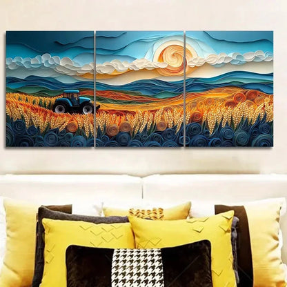 3pcs Abstract Colourful Paddy Field Sun Metal Print Ready to Hang Art
