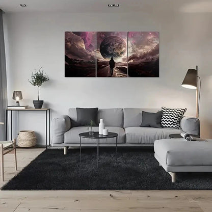 3pcs Starry Sky Painting Full Moon Metal Print Ready to Hang Art