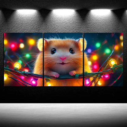 3pcs Vibrant Charming Hamster Trio Metal Print Ready to Hang Art