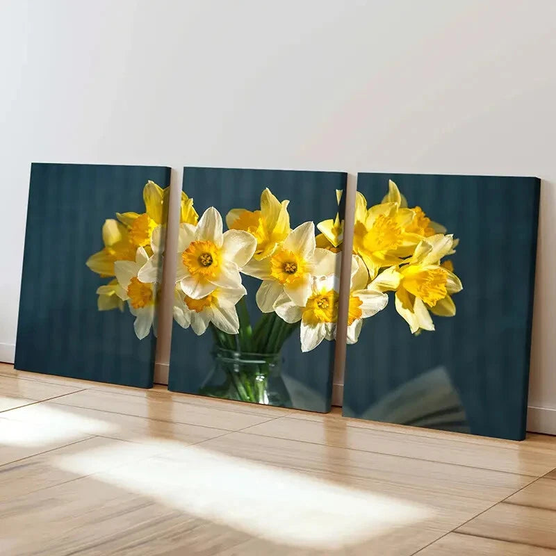 3pcs Yellow White Flower Narcissus Wall Art Set Canvas Framed 40x60cm - High Quality Print 100% Australian Made Wall Canvas Ready to Hang